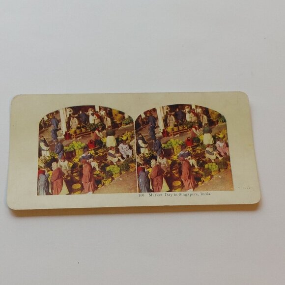 ANTIQUE Stereograph Card Singapore India/City of Havana DOUBLE SIDED - Picture 1 of 5